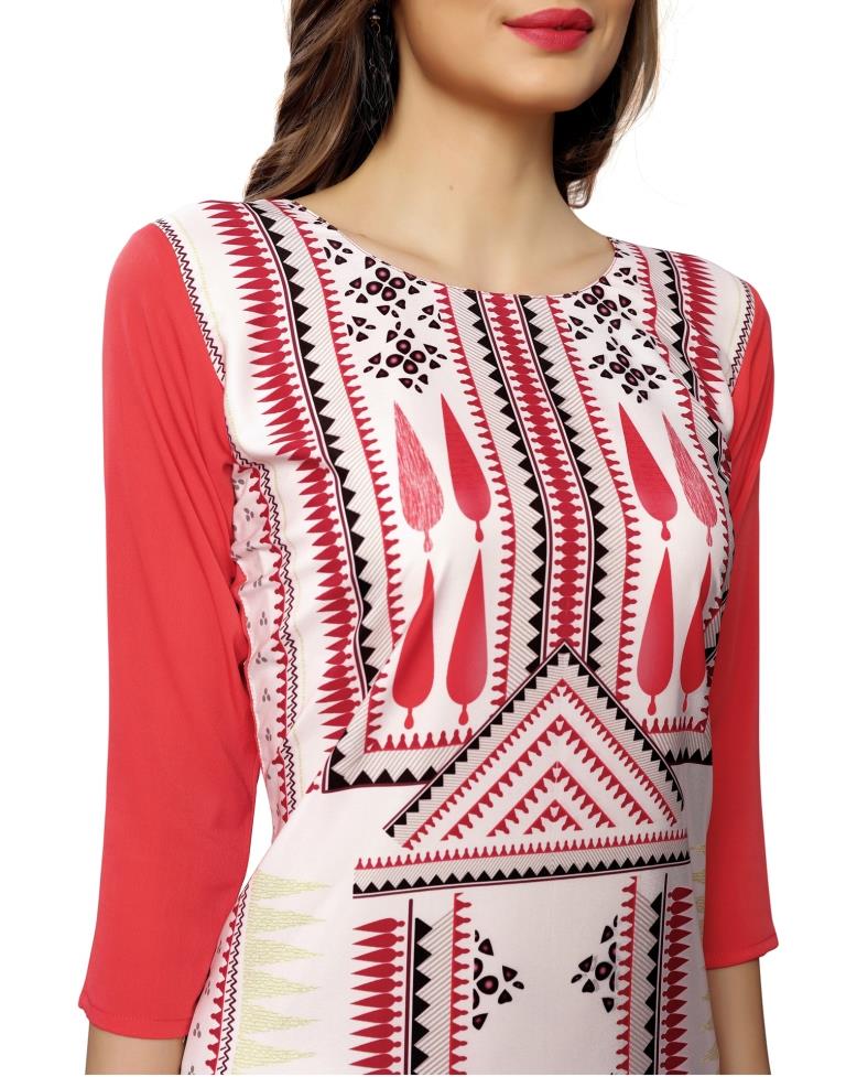 Off White Printed Crepe Kurti