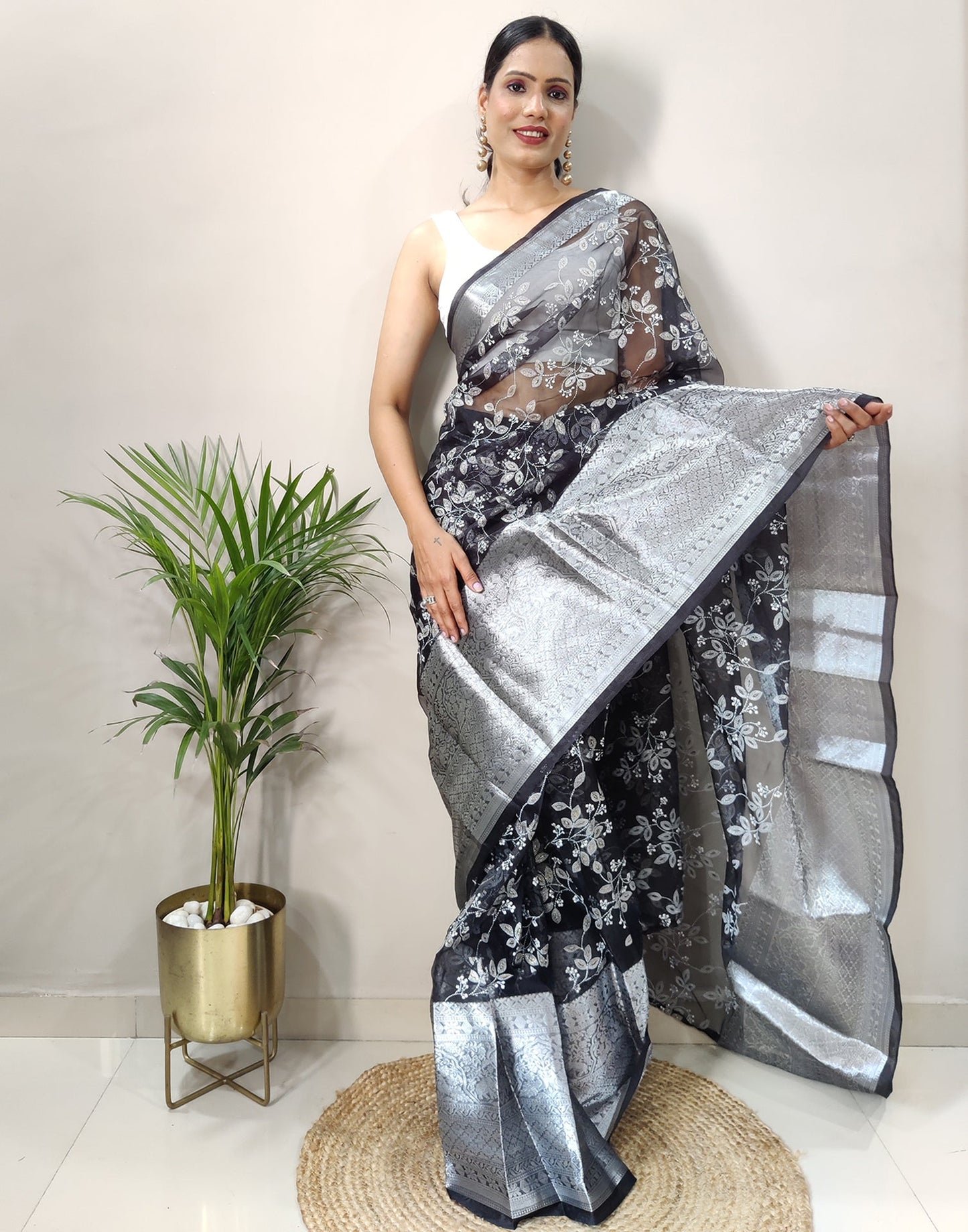 Black Organza Weaving Saree