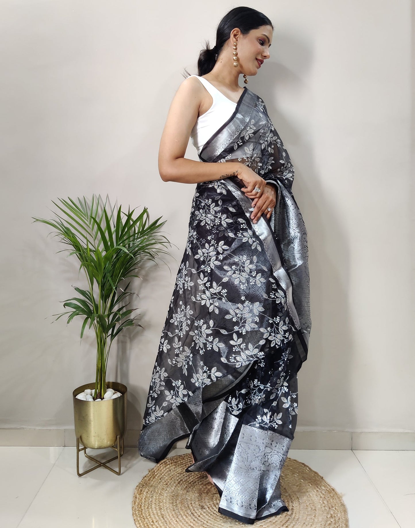 Black Organza Weaving Saree