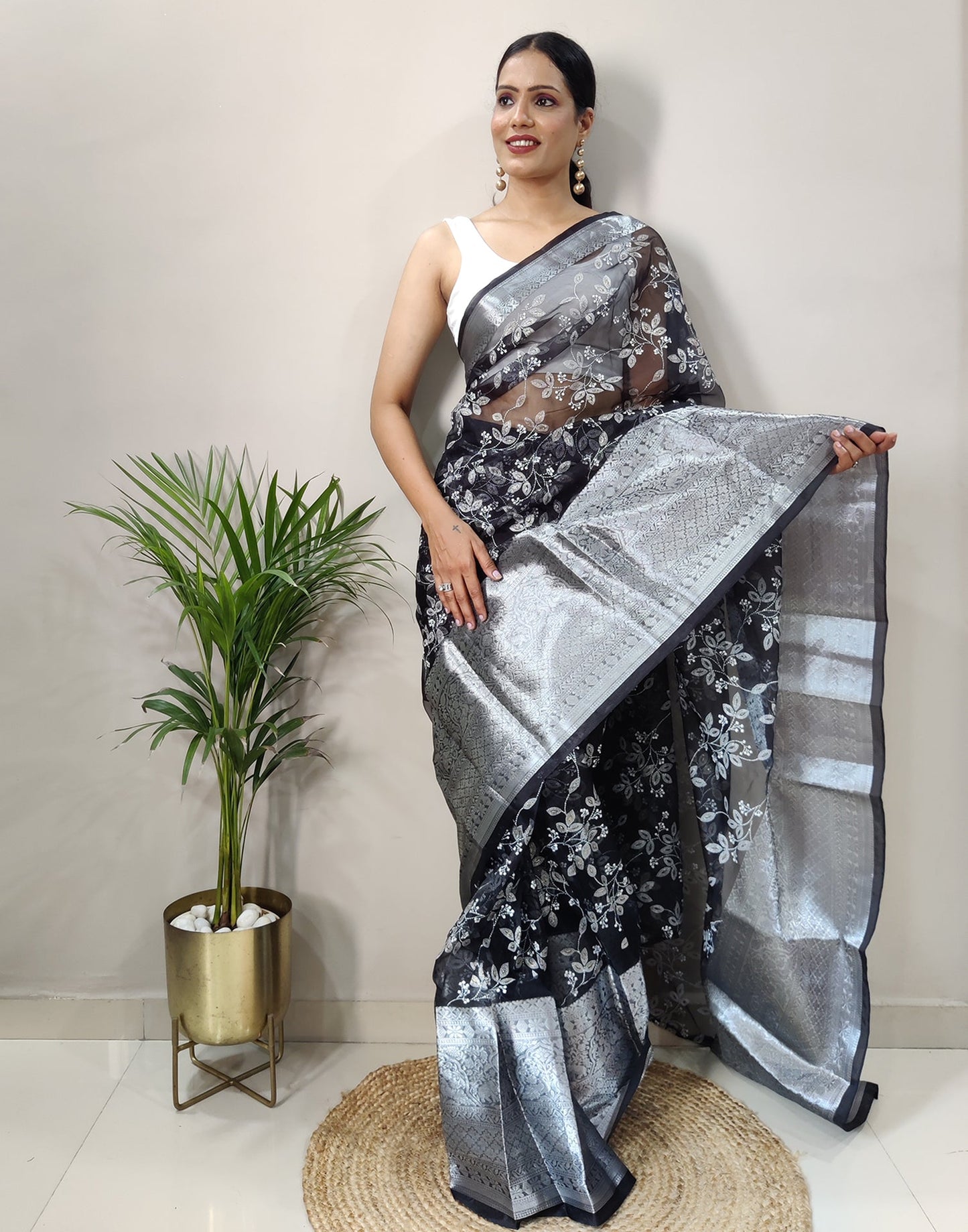 Black Organza Weaving Saree