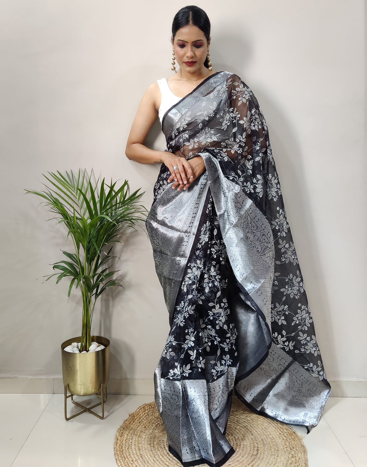 Black Organza Weaving Saree