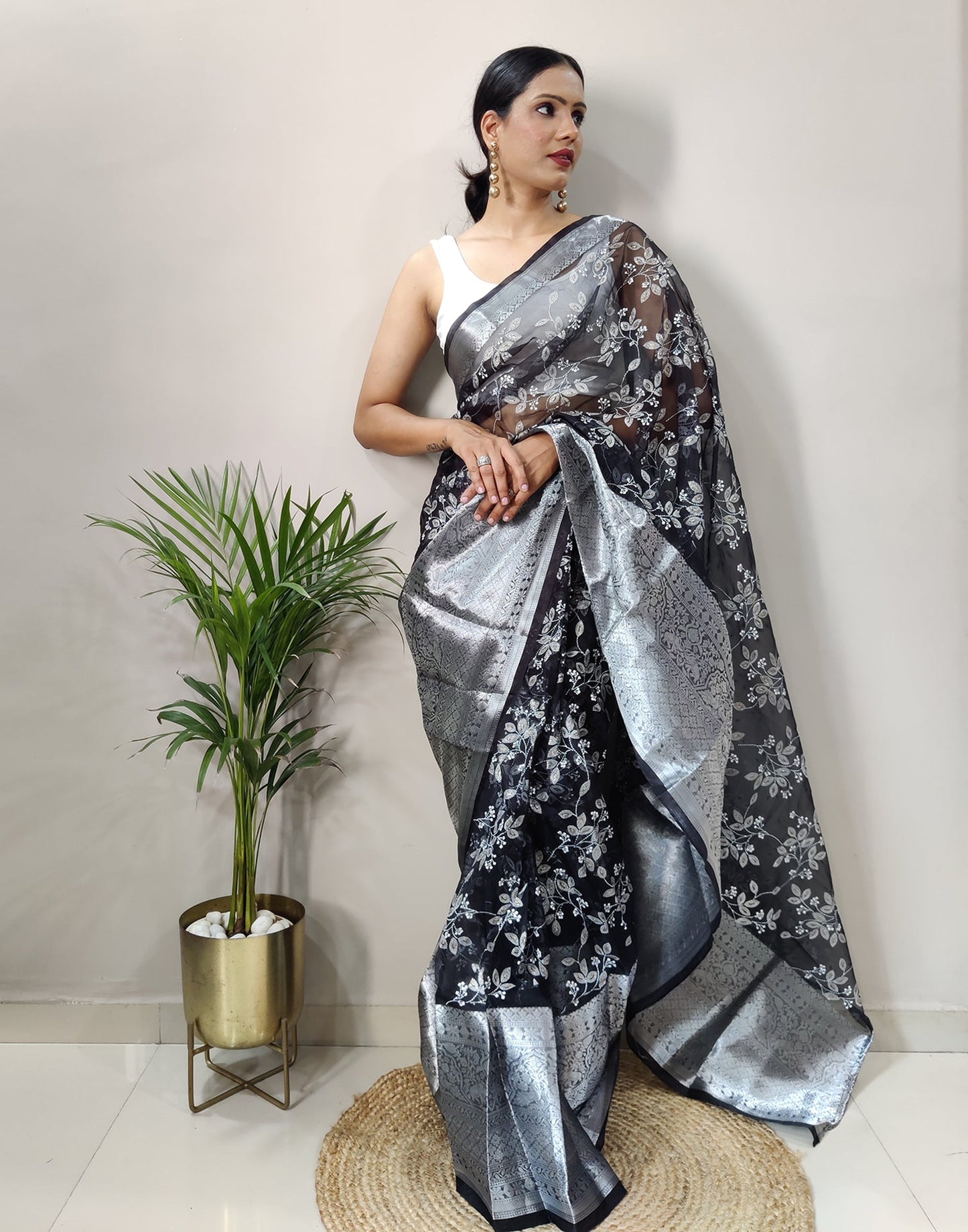 Black Organza Weaving Saree