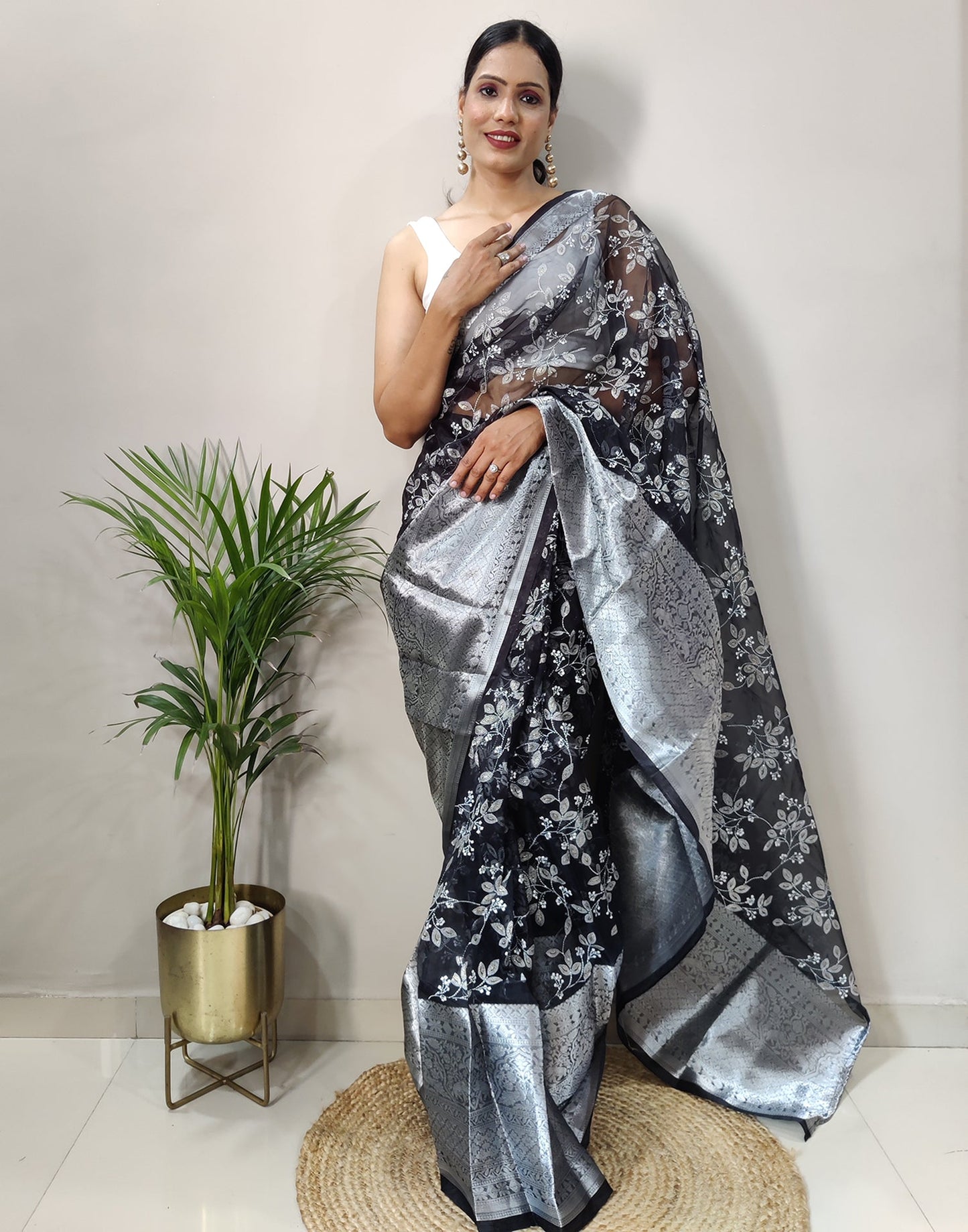 Black Organza Weaving Saree