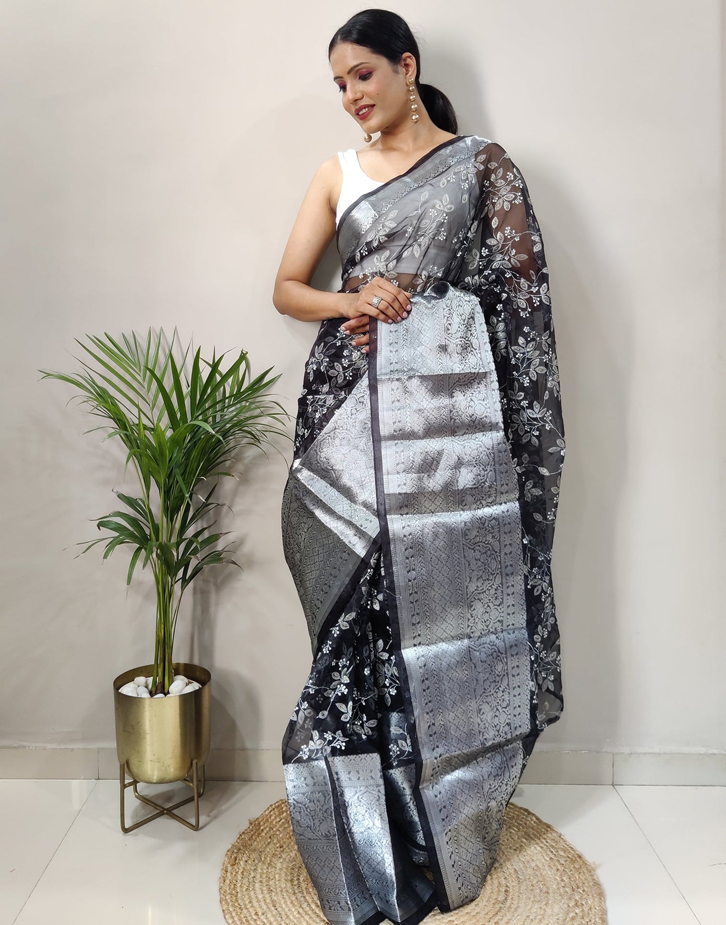 Black Organza Weaving Saree