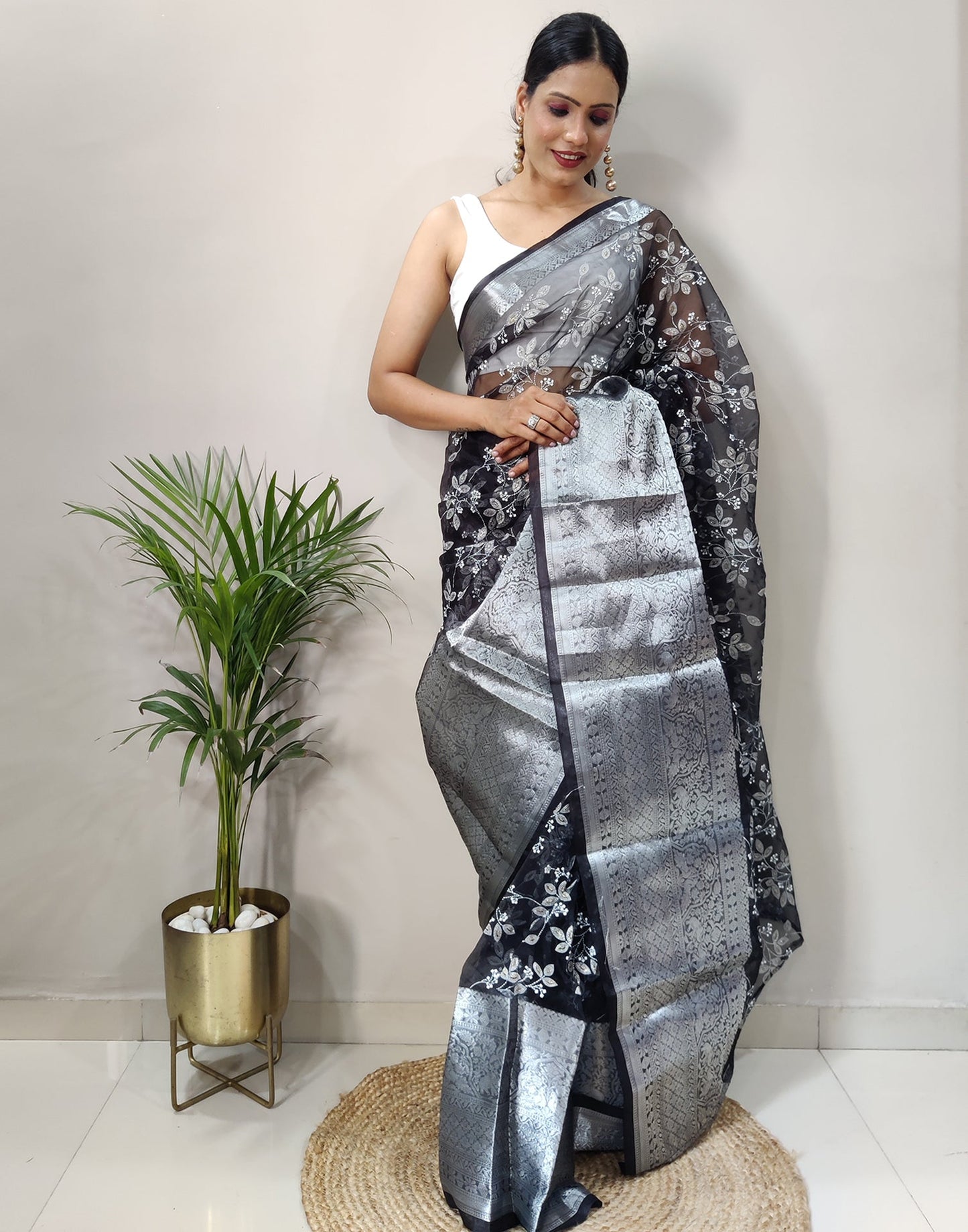 Black Organza Weaving Saree