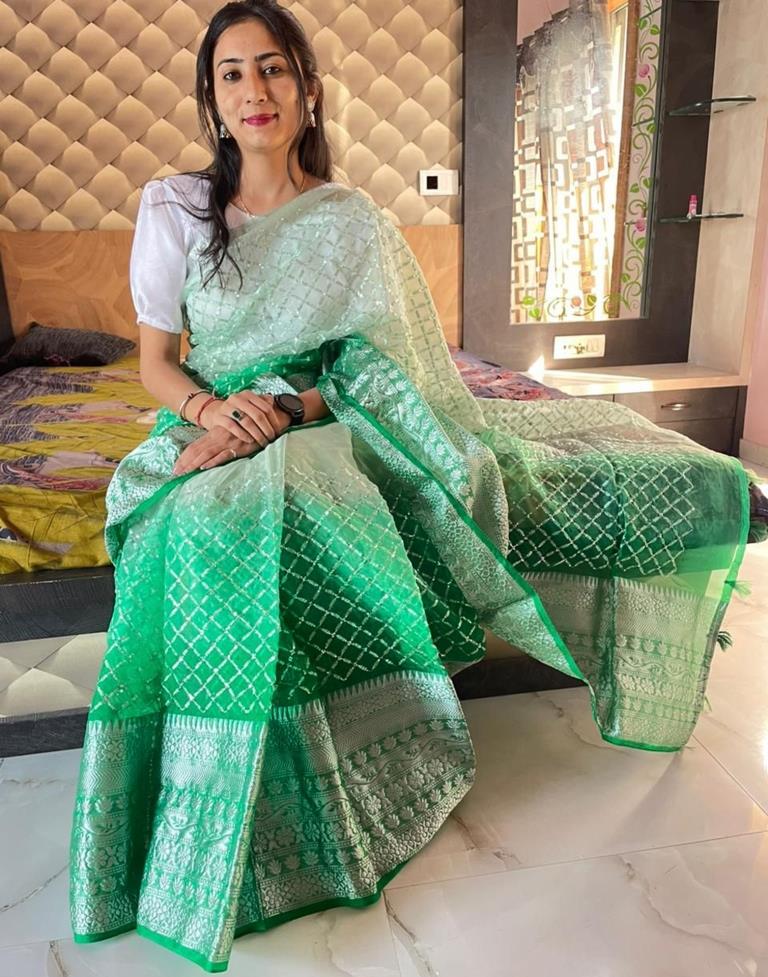 Green Jacquard Organza Saree