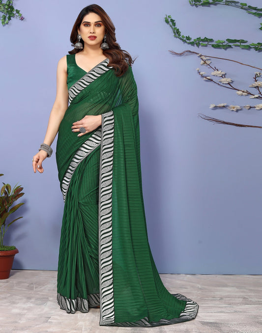 Green Lycra Plain Saree