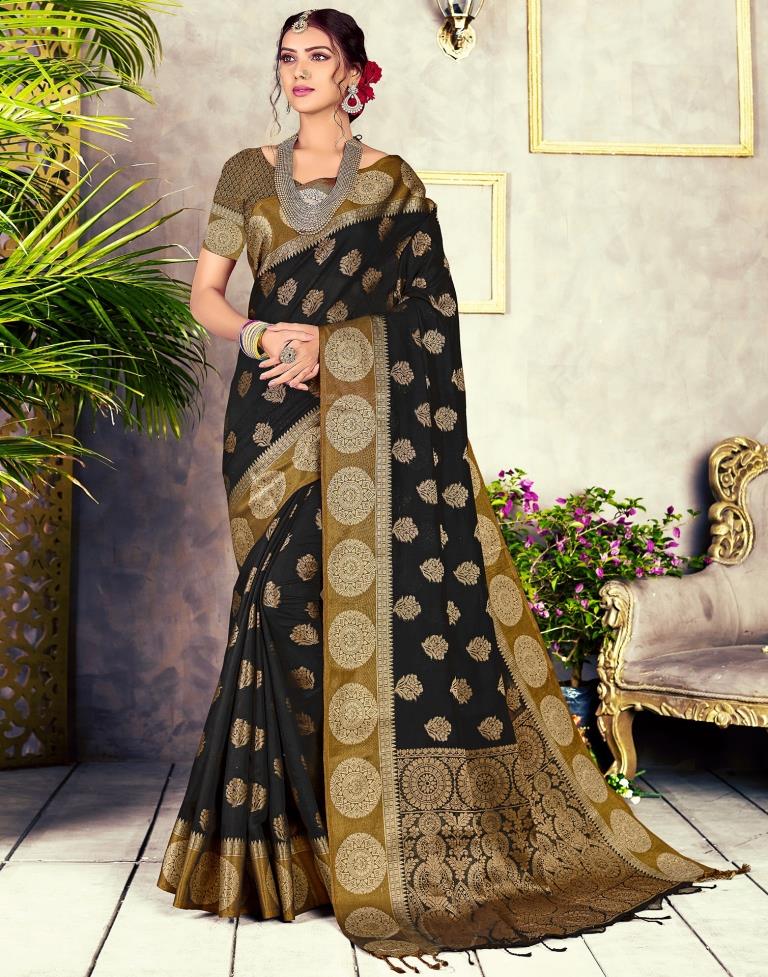 Black Jacquard Cotton Saree