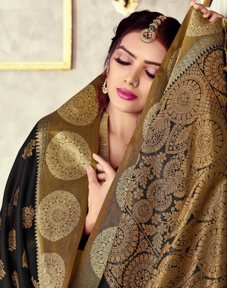 Black Jacquard Cotton Saree