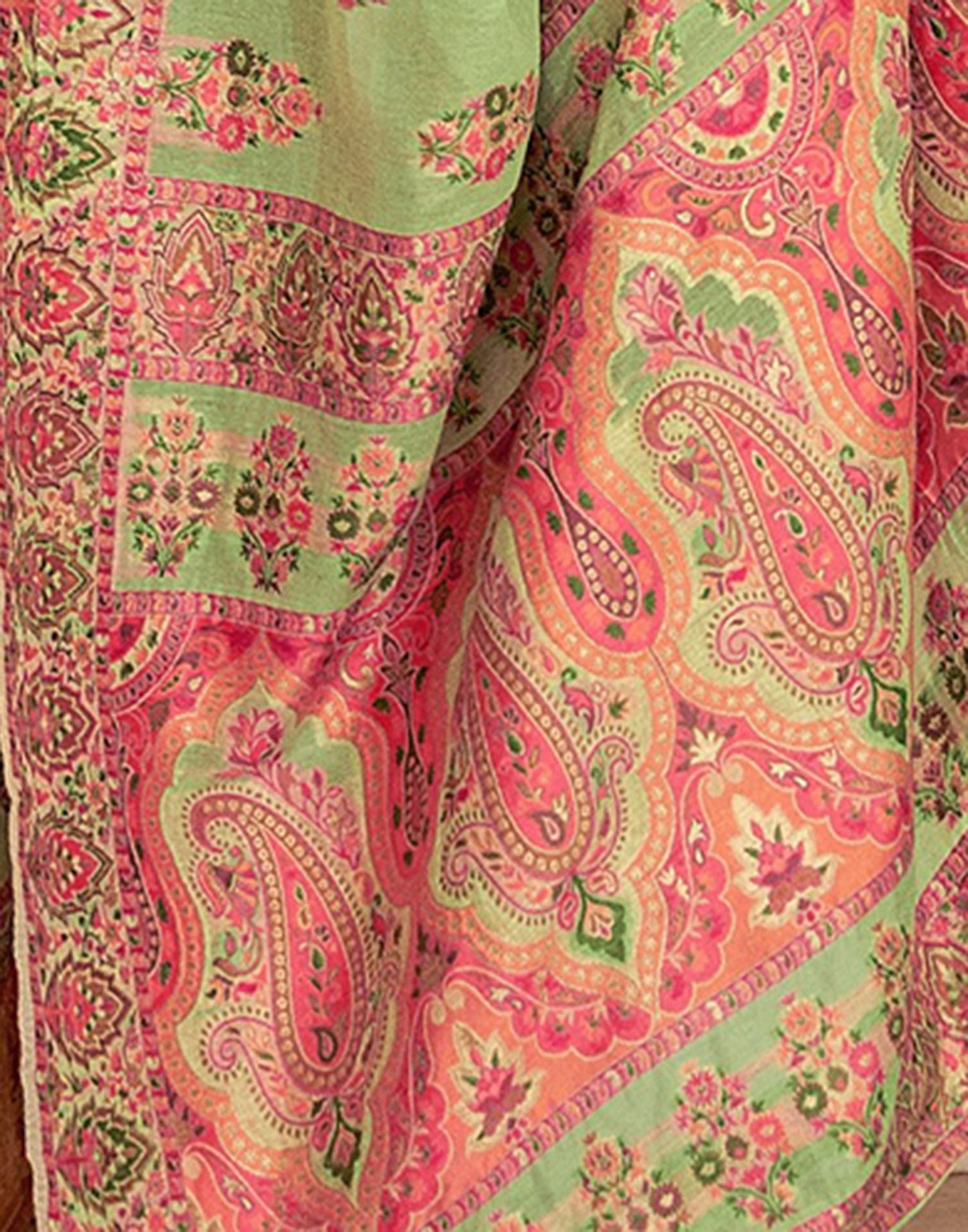 Parrot Green Cotton Weaving Banarasi Saree