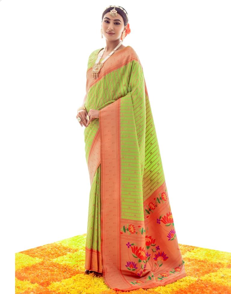 Parrot Green Jacquard Silk Saree