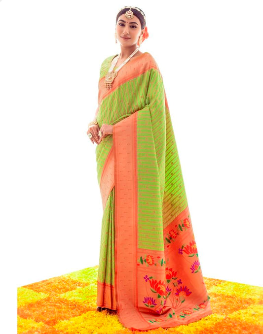 Parrot Green Jacquard Silk Saree