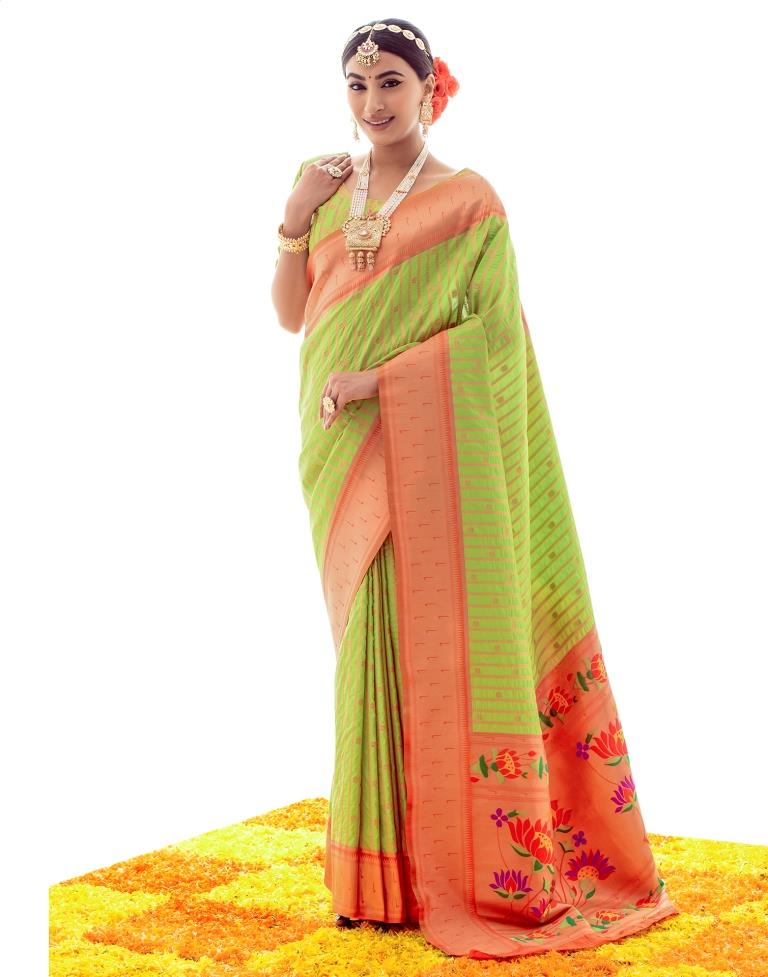 Parrot Green Jacquard Silk Saree