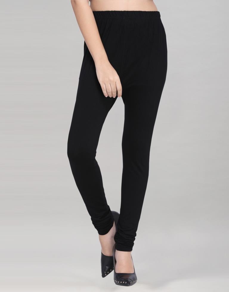 Contemporary Black Coloured Plain Cotton Leggings