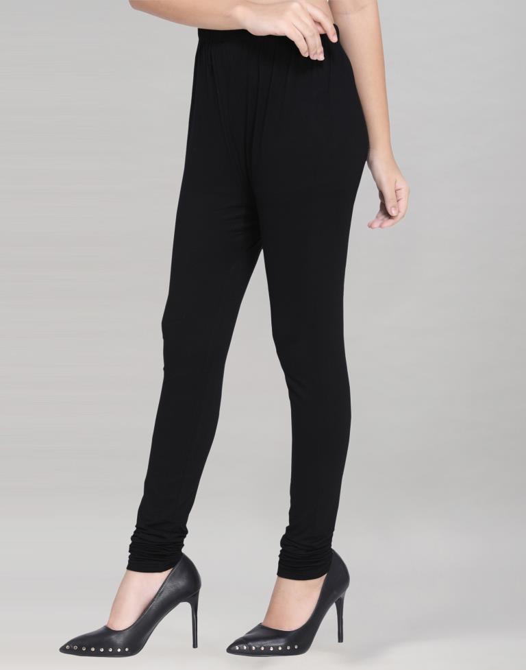 Contemporary Black Coloured Plain Cotton Leggings