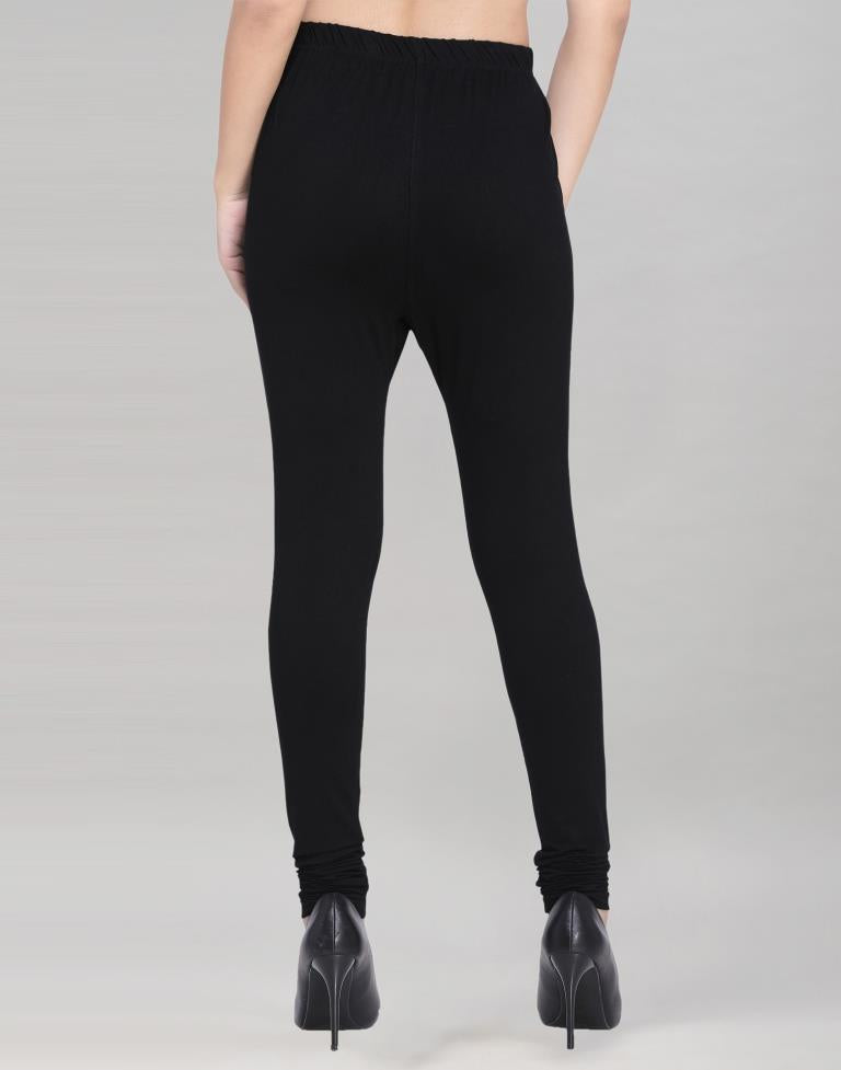 Contemporary Black Coloured Plain Cotton Leggings