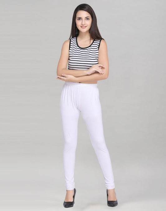 Brilliant White Coloured Plain Cotton Leggings