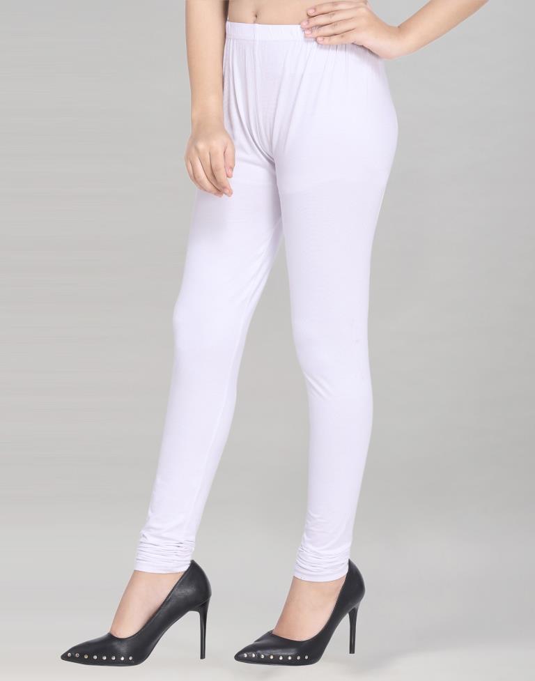 Brilliant White Coloured Plain Cotton Leggings