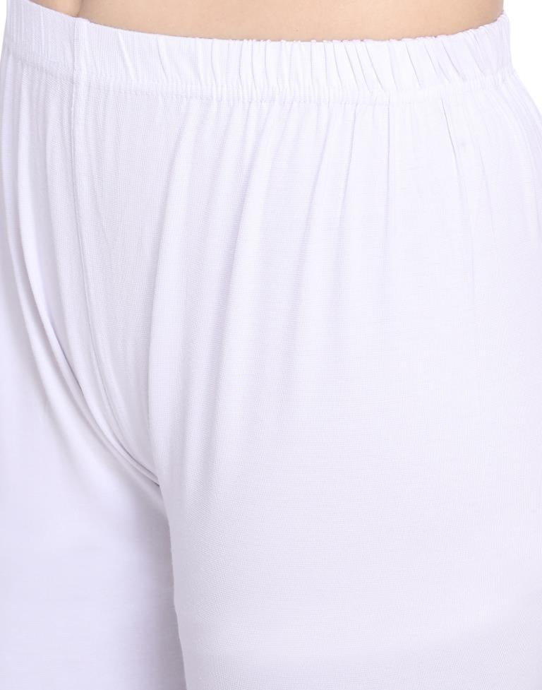 Brilliant White Coloured Plain Cotton Leggings