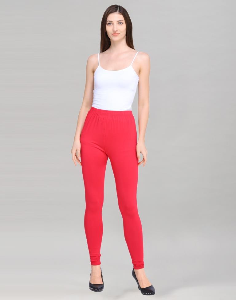 Auspicious Pink Coloured Plain Cotton Leggings