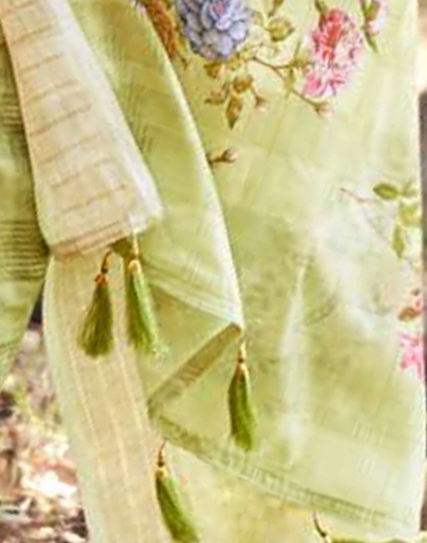 Green Cotton Digital Printed & Self Woven Saree With Tassel