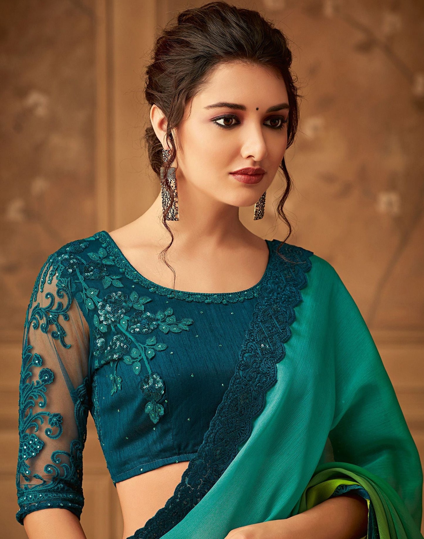 Parrot Green Chiffon Plain Saree