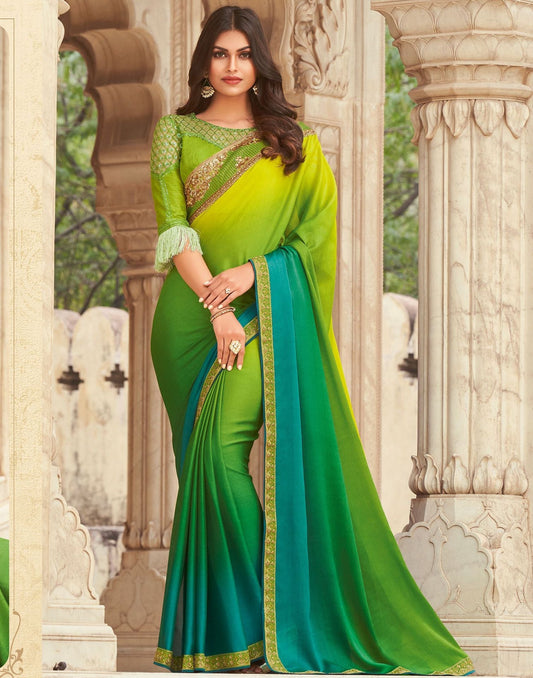 Green Chiffon Plain Saree