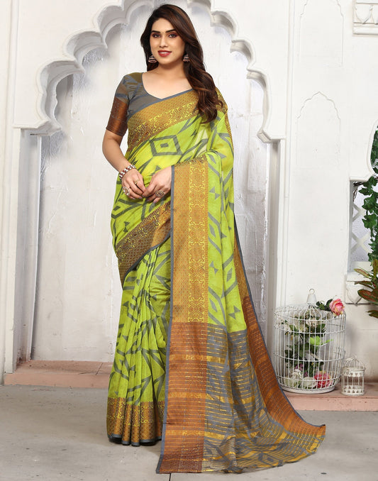 Green Cotton Weaving Saree