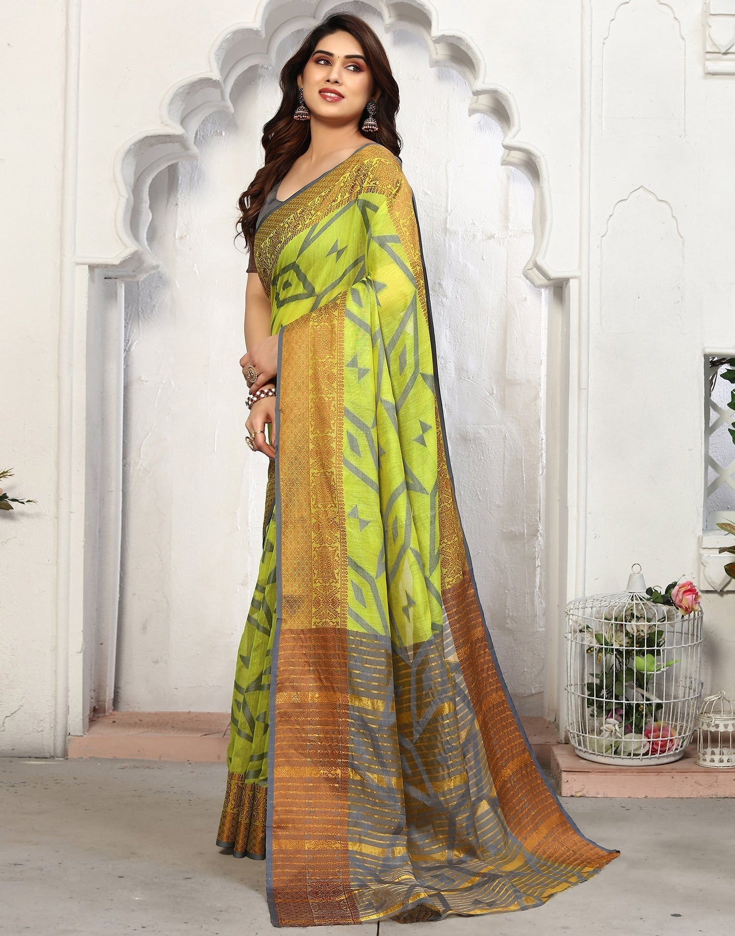 Green Cotton Weaving Saree