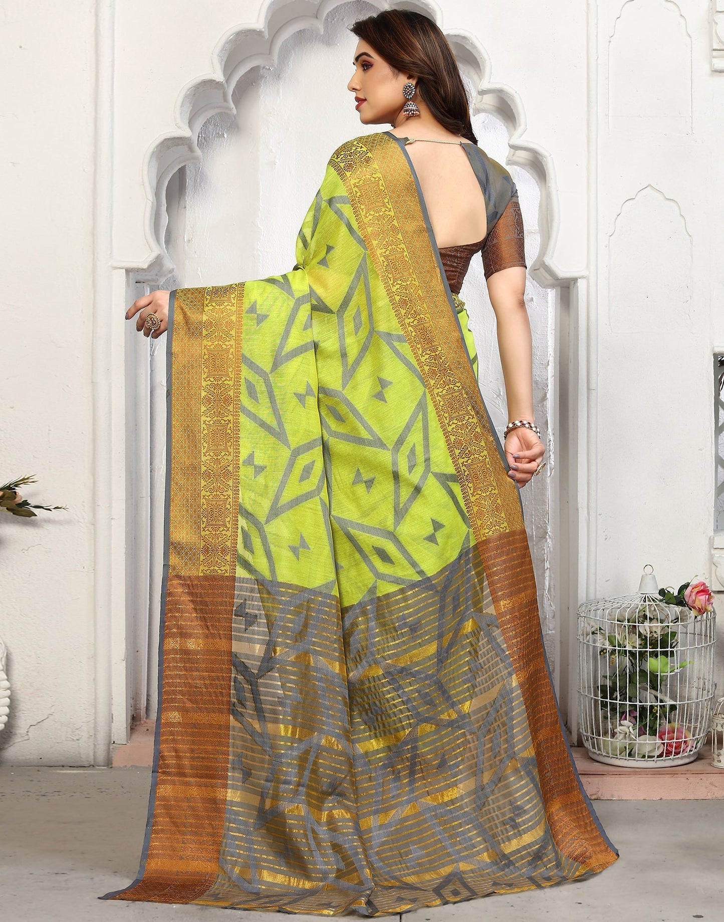 Green Cotton Weaving Saree