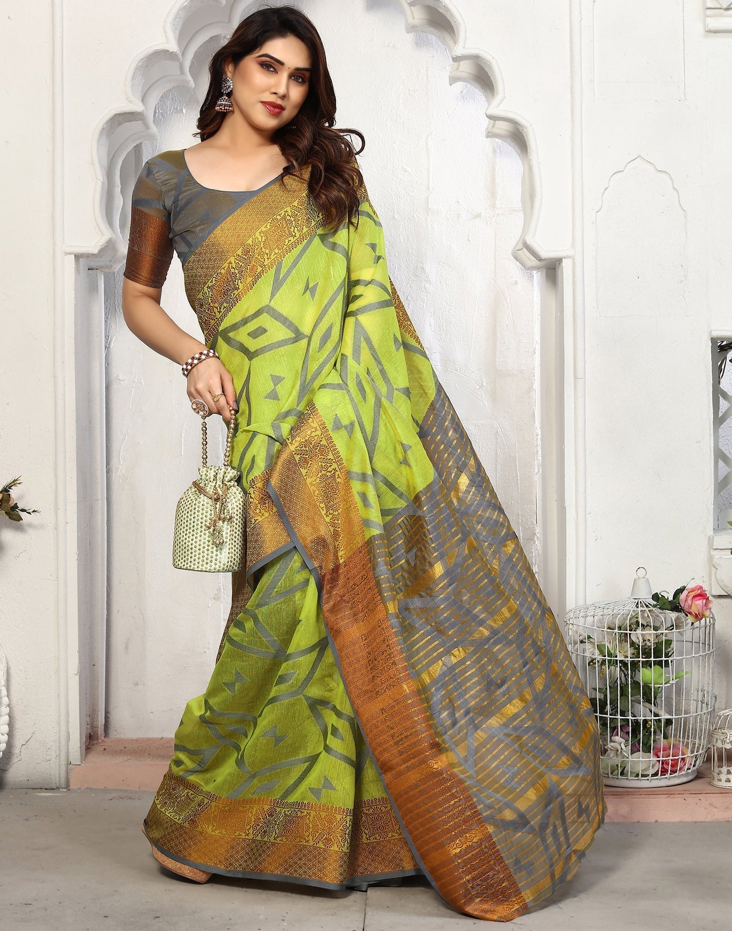 Green Cotton Weaving Saree