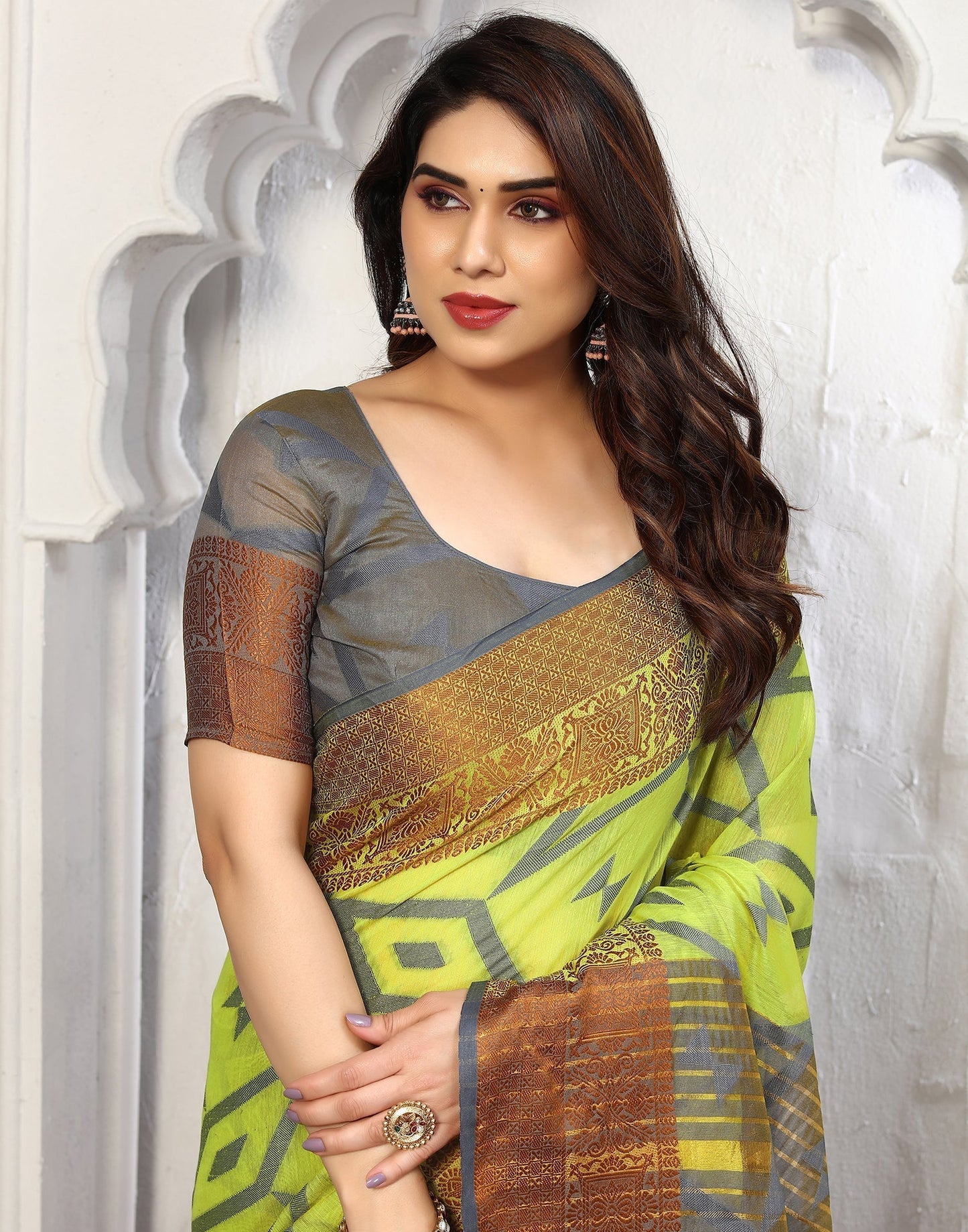 Green Cotton Weaving Saree