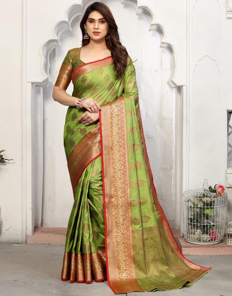 Parrot Green Jacquard Silk Saree