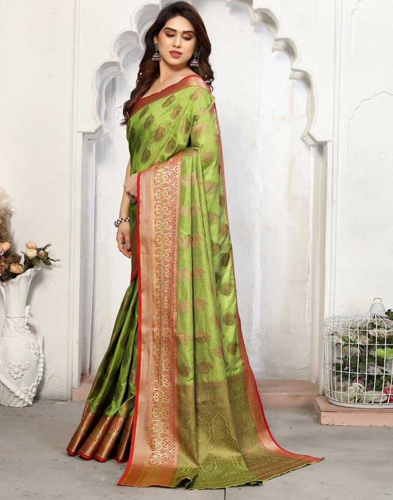 Parrot Green Jacquard Silk Saree