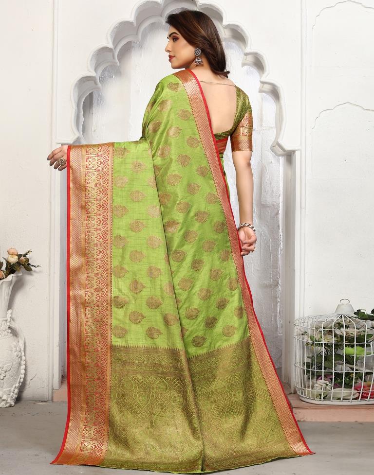 Parrot Green Jacquard Silk Saree