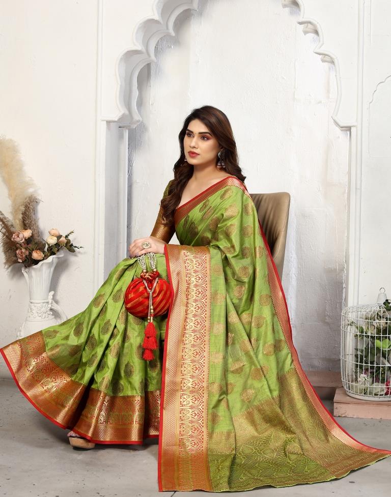 Parrot Green Jacquard Silk Saree