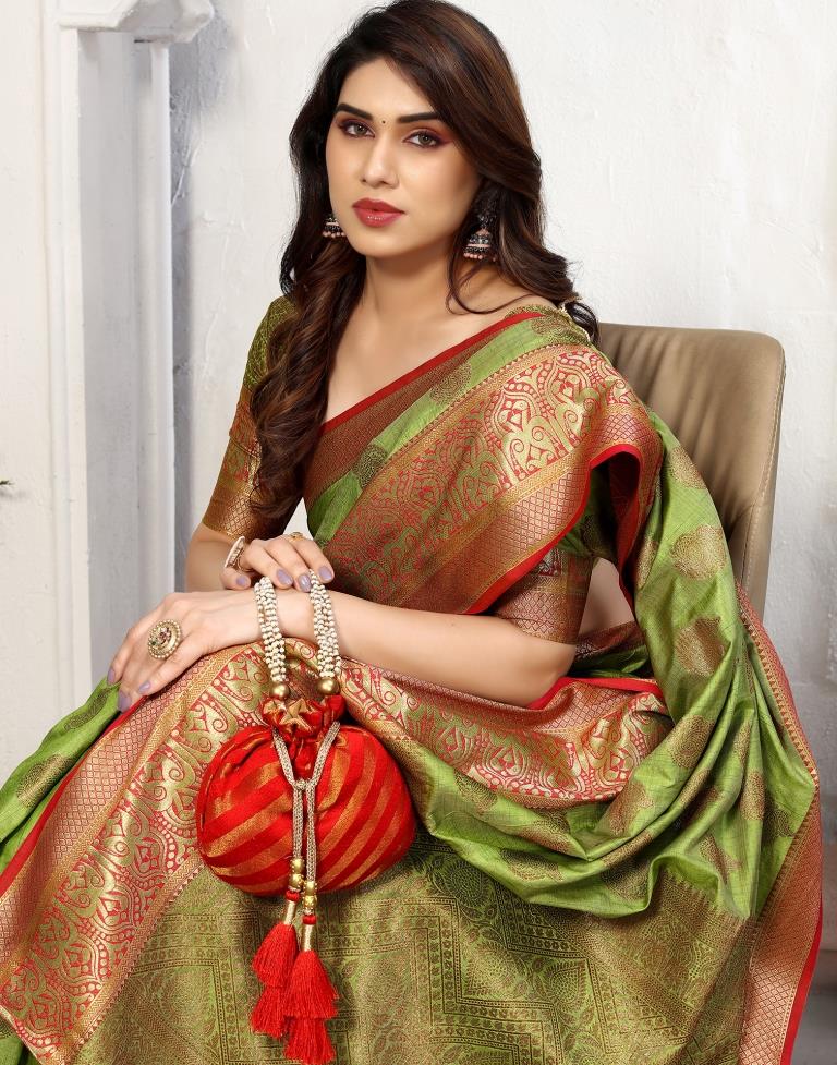 Parrot Green Jacquard Silk Saree