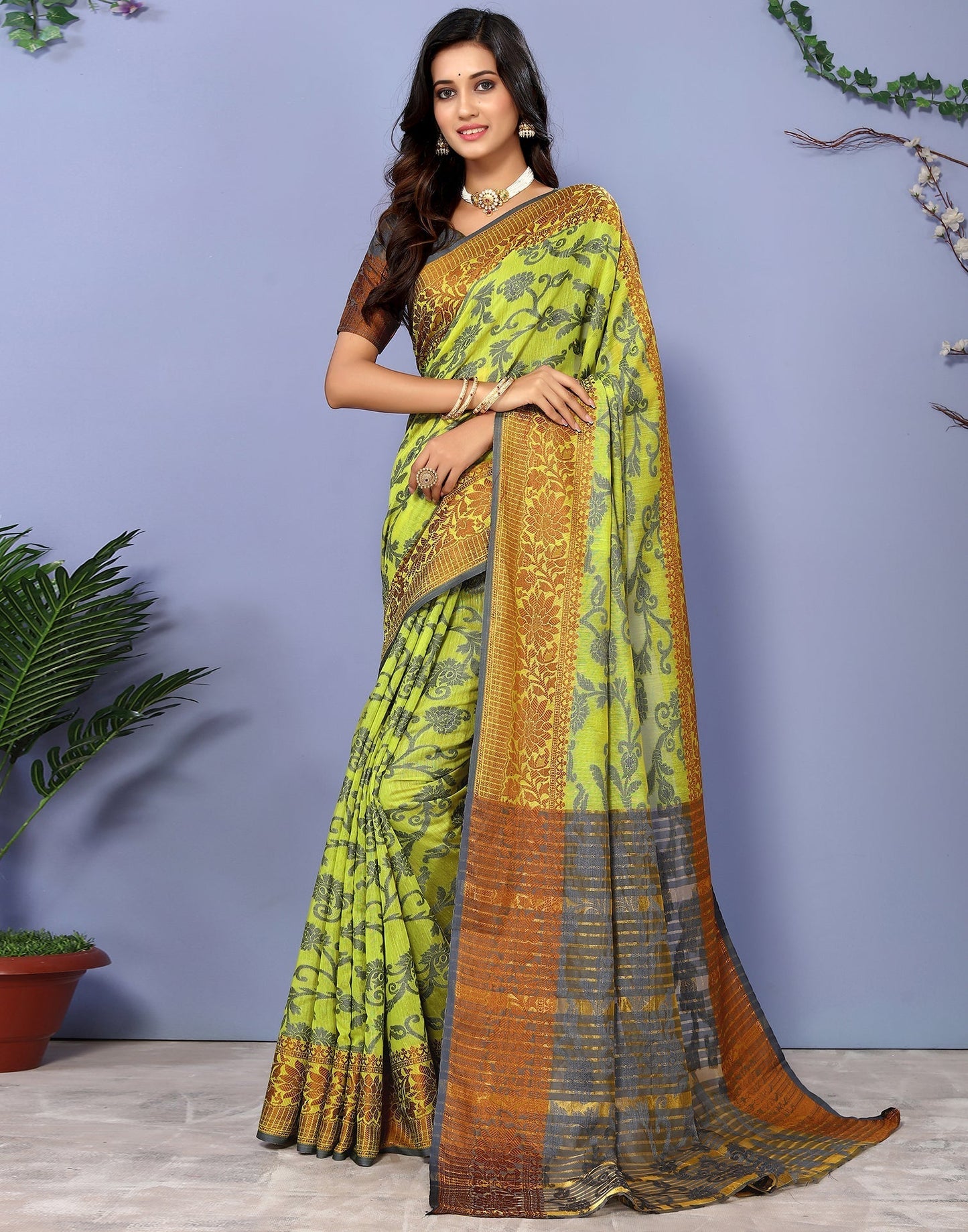 Green Cotton Weaving Saree