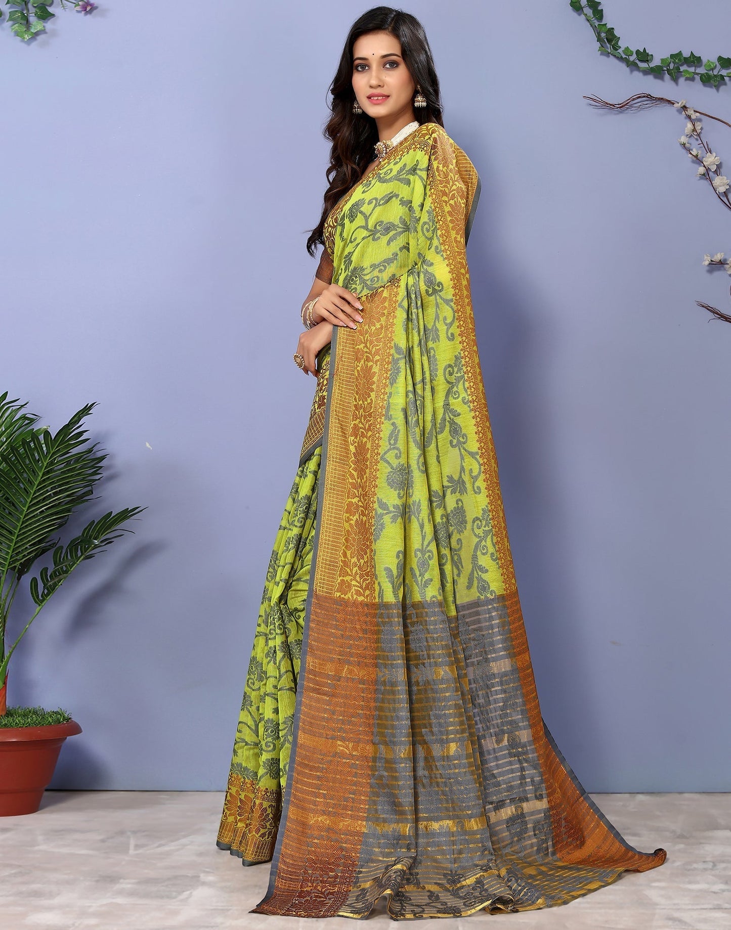 Green Cotton Weaving Saree