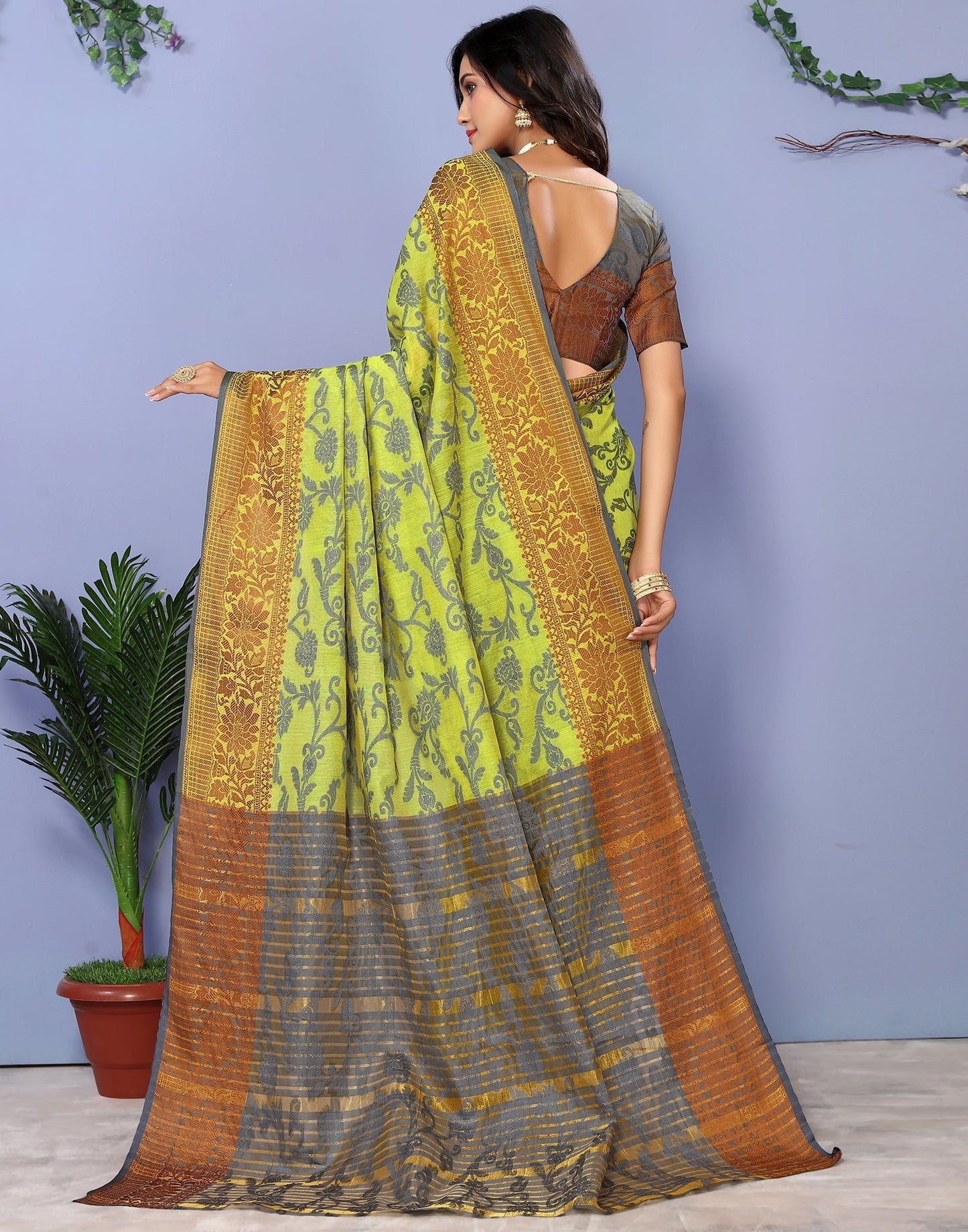 Green Cotton Weaving Saree