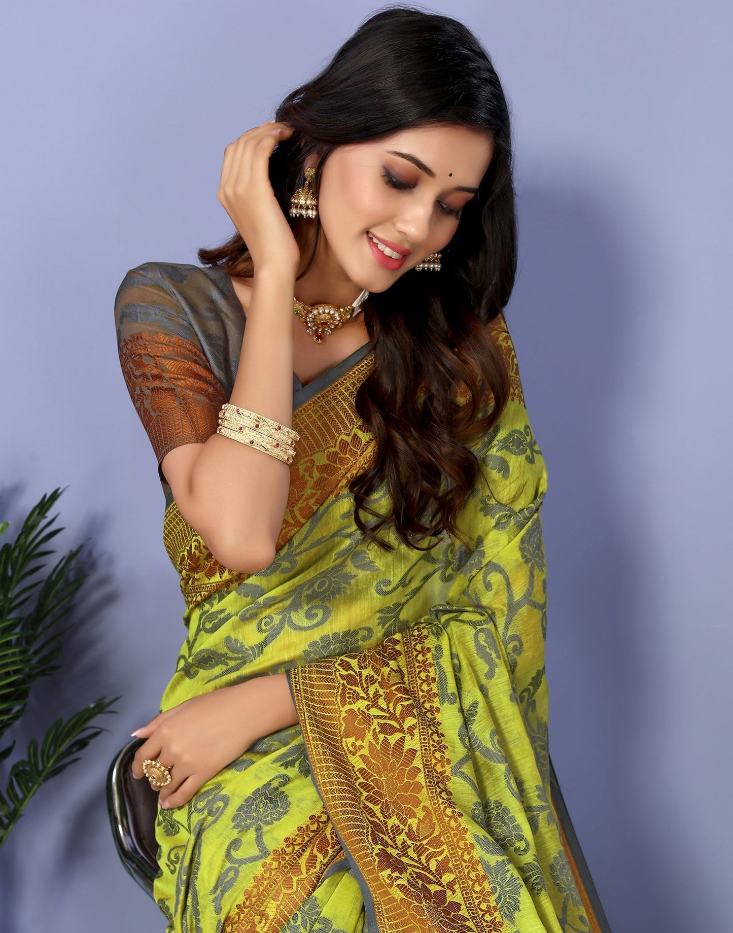 Green Cotton Weaving Saree