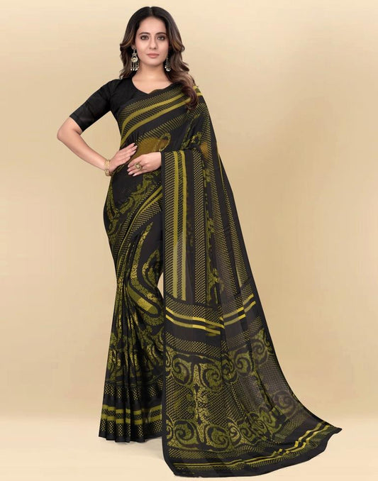 Black Printed Chiffon Saree