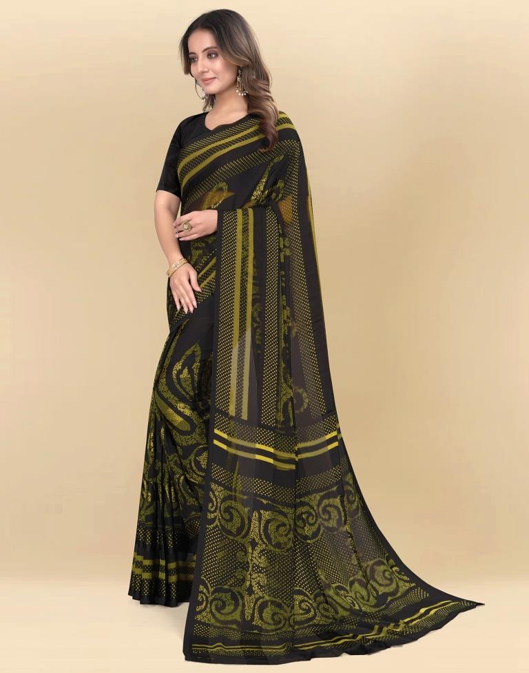 Black Printed Chiffon Saree