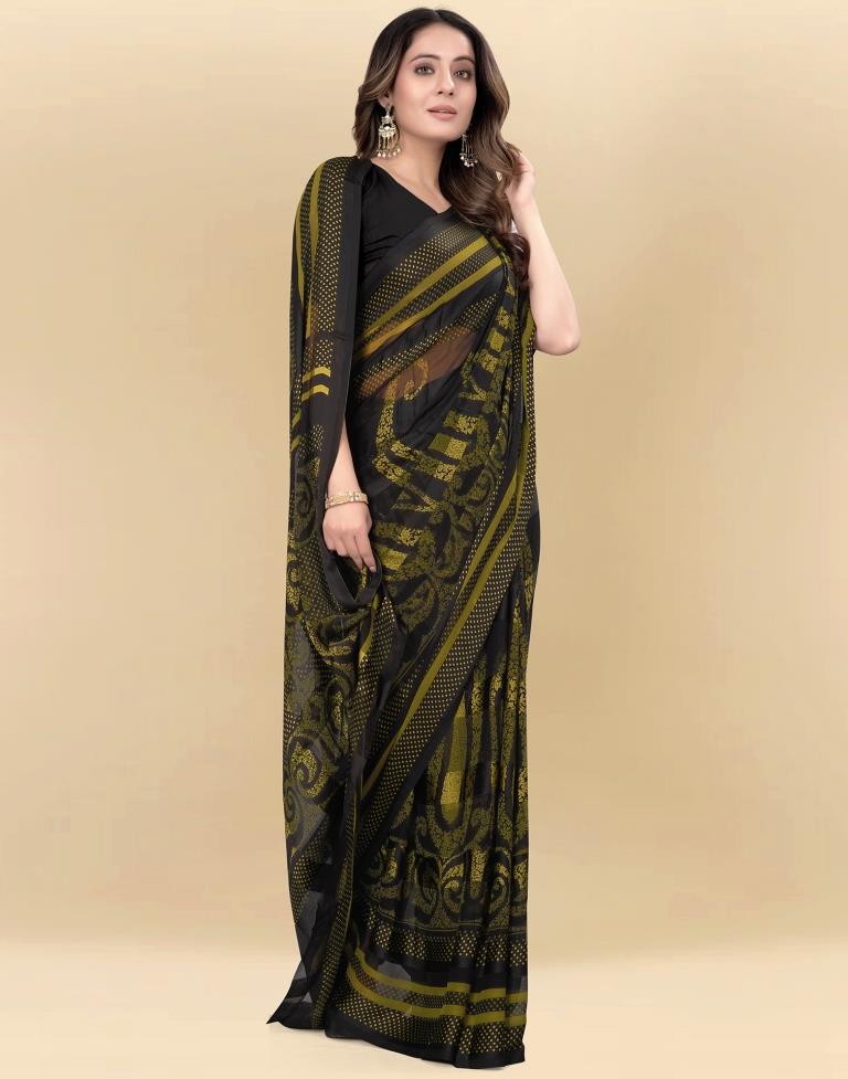 Black Printed Chiffon Saree