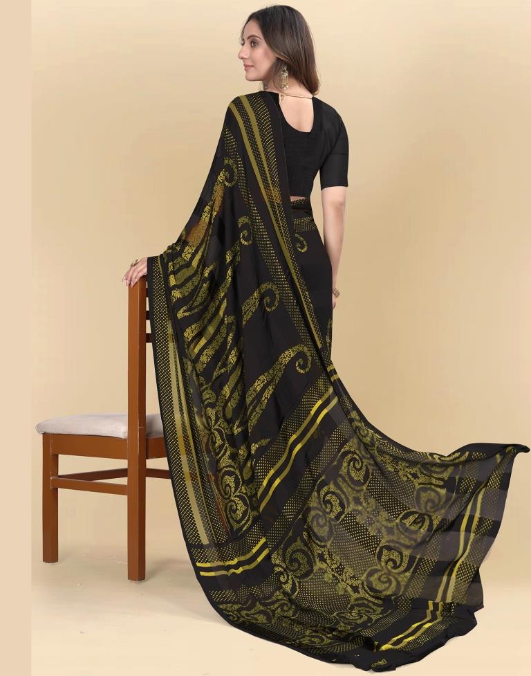 Black Printed Chiffon Saree