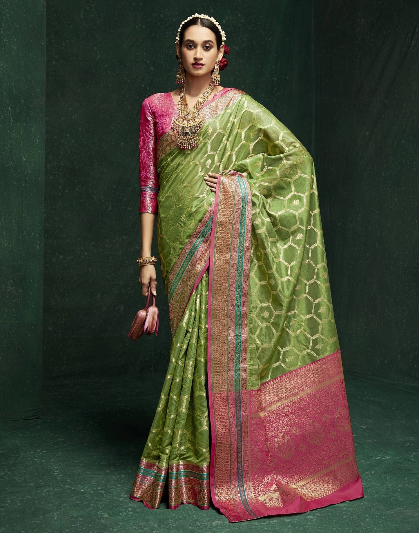 Green Cotton Banarasi Saree