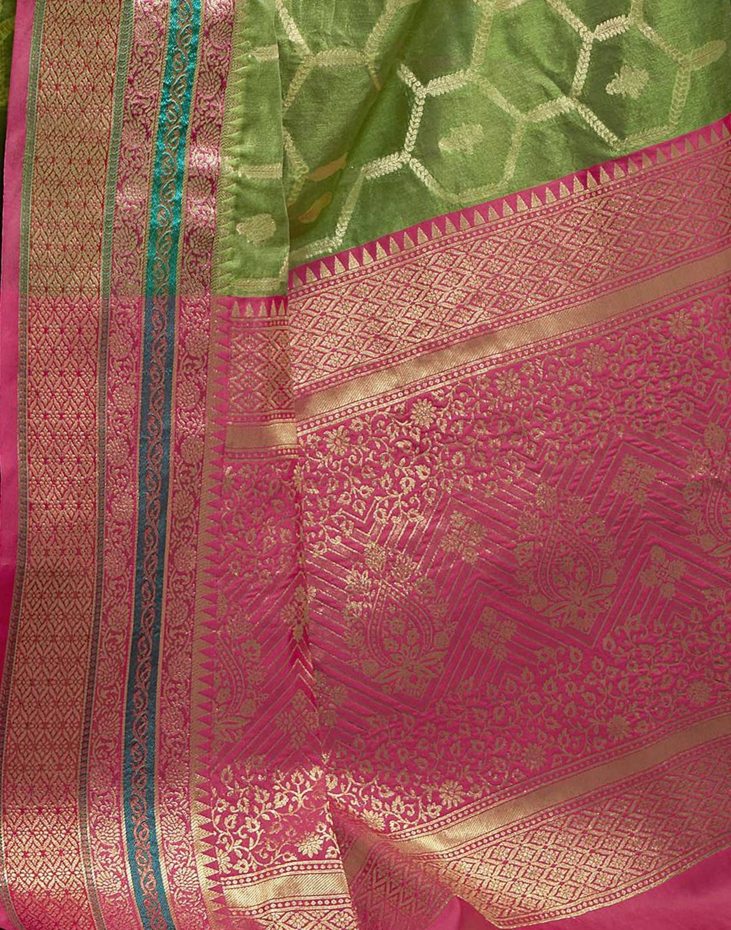 Green Cotton Banarasi Saree