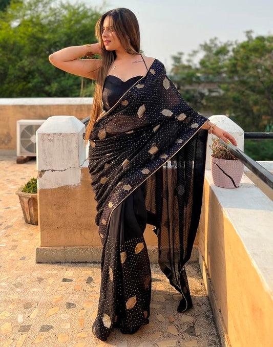 Black Georgette Sequence Saree