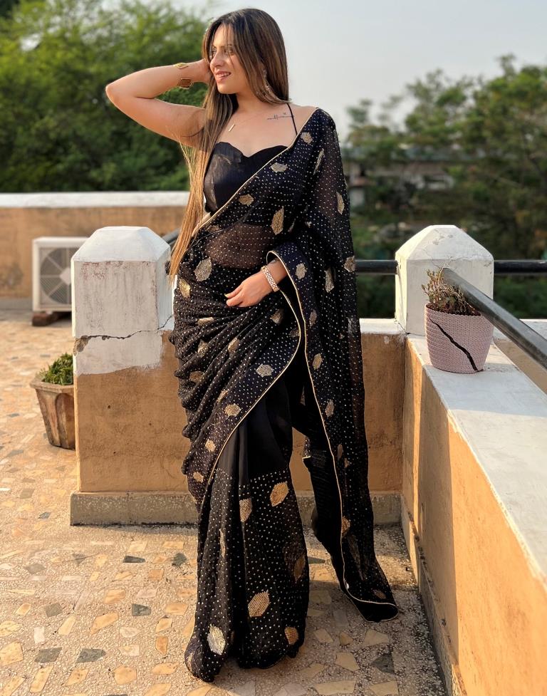 Black Georgette Sequence Saree