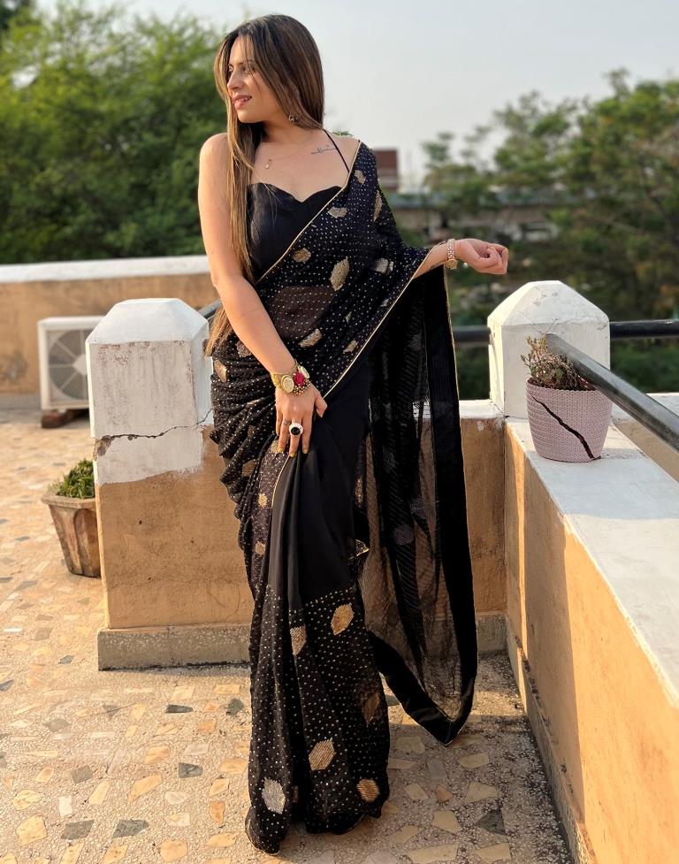 Black Georgette Sequence Saree